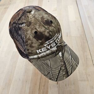 Keystone Light  Baseball Hat Brown Cream Camo Fall Leaves Trees